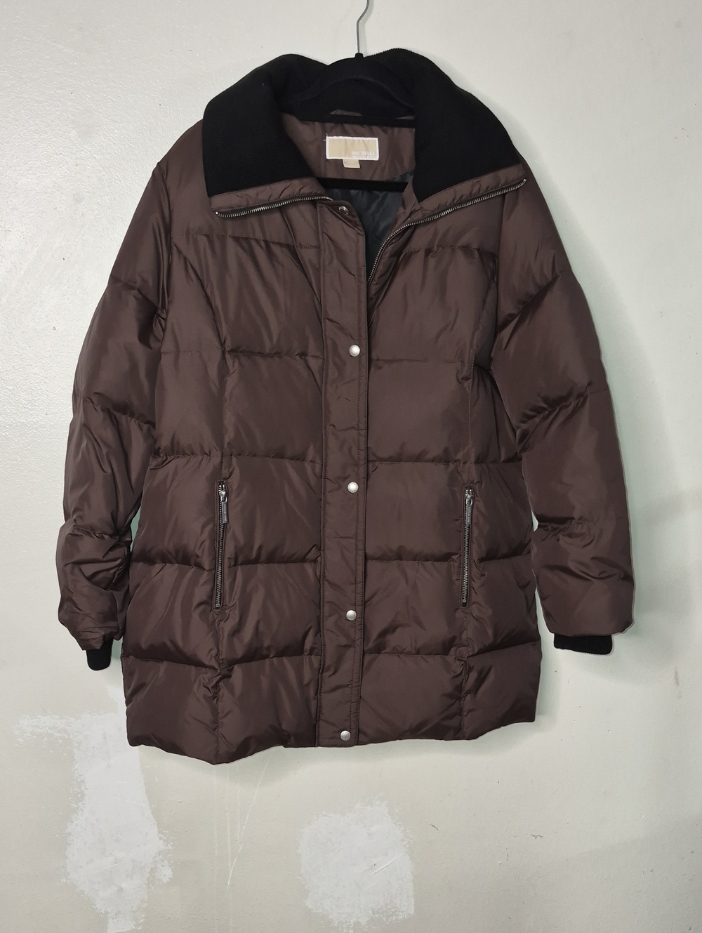 Michael Kors Chocolate Brown Puffer Coat with Black Collar